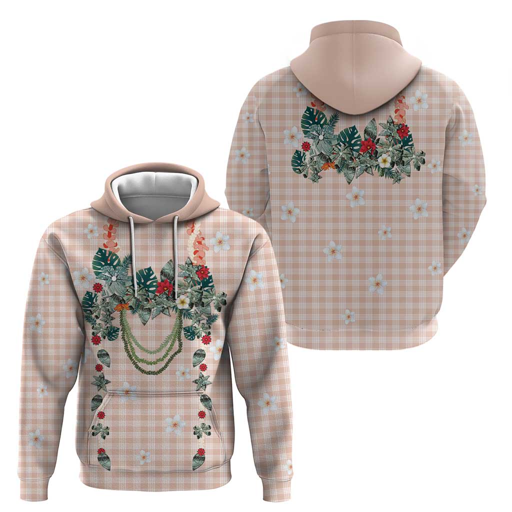 Peach Hawaiian Palaka Hoodie Kukui Nut Money Lei - Polynesian Pride