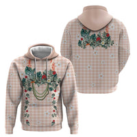 Peach Hawaiian Palaka Hoodie Kukui Nut Money Lei - Polynesian Pride