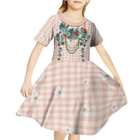 Peach Hawaiian Palaka Kid Short Sleeve Dress Kukui Nut Money Lei - Polynesian Pride