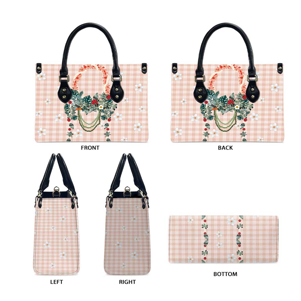 Peach Hawaiian Palaka Leather Bag Kukui Nut Money Lei - Polynesian Pride