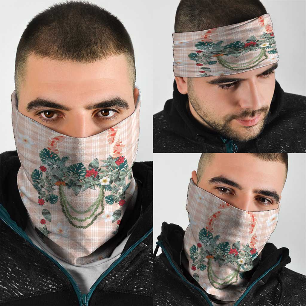 Peach Hawaiian Palaka Neck Gaiter Kukui Nut Money Lei - Polynesian Pride