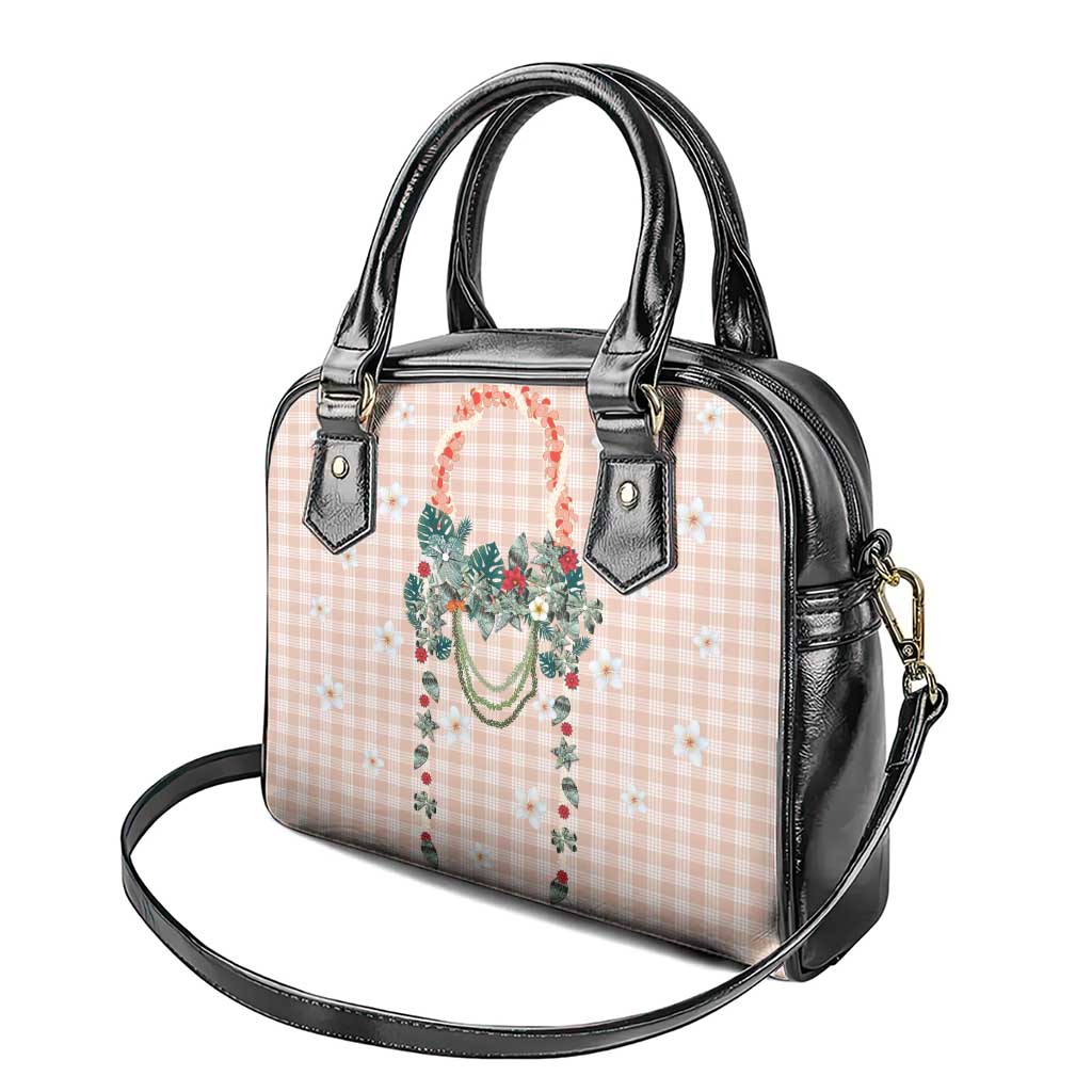 Peach Hawaiian Palaka Shoulder Handbag Kukui Nut Money Lei - Polynesian Pride