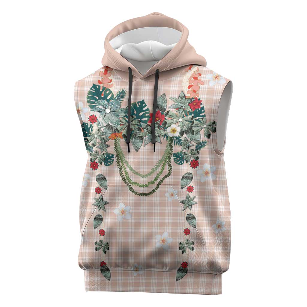 Peach Hawaiian Palaka Sleeveless Hoodie Kukui Nut Money Lei LT9 Peach - Polynesian Pride