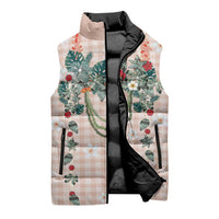 Peach Hawaiian Palaka Sleeveless Puffer Jacket Kukui Nut Money Lei - Polynesian Pride