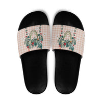 Peach Hawaiian Palaka Slide Sandals Kukui Nut Money Lei - Polynesian Pride