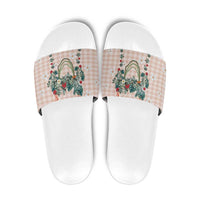 Peach Hawaiian Palaka Slide Sandals Kukui Nut Money Lei - Polynesian Pride