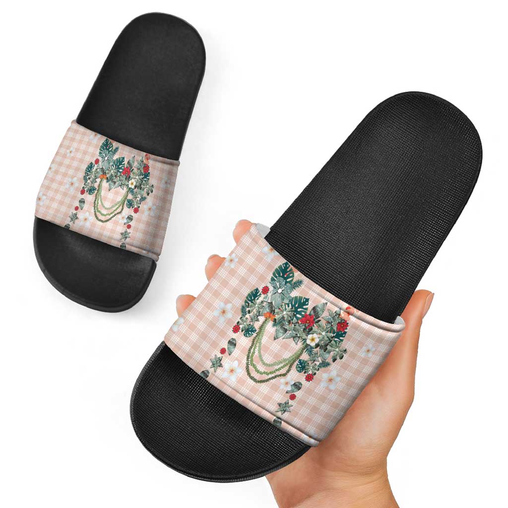 Peach Hawaiian Palaka Slide Sandals Kukui Nut Money Lei - Polynesian Pride