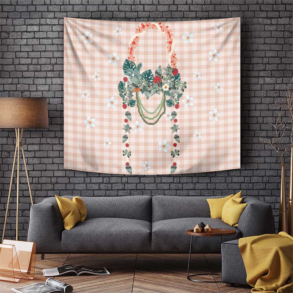 Peach Hawaiian Palaka Tapestry Kukui Nut Money Lei - Polynesian Pride