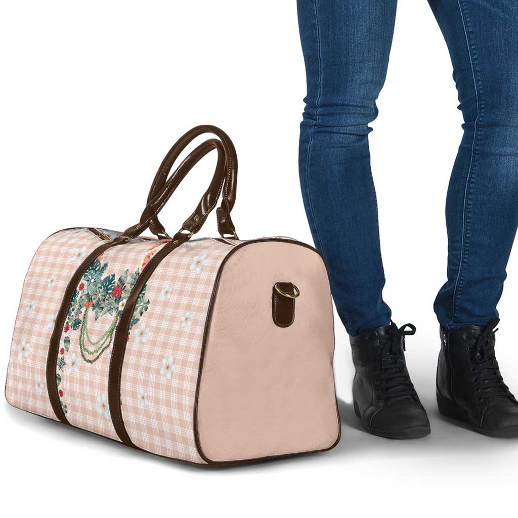 Peach Hawaiian Palaka Travel Bag Kukui Nut Money Lei - Polynesian Pride