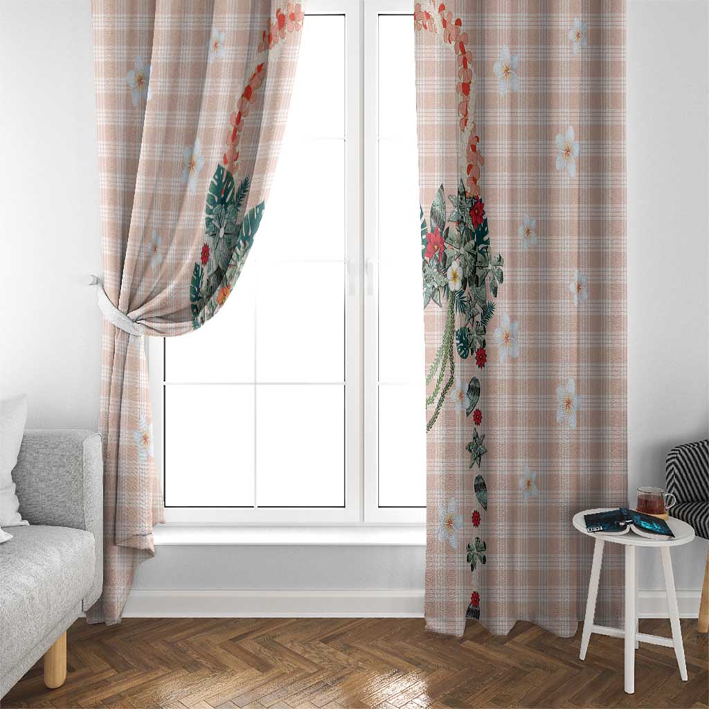 Peach Hawaiian Palaka Window Curtain Kukui Nut Money Lei - Polynesian Pride