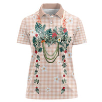 Peach Hawaiian Palaka Women Polo Shirt Kukui Nut Money Lei - Polynesian Pride