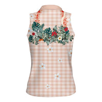 Peach Hawaiian Palaka Women Sleeveless Polo Shirt Kukui Nut Money Lei LT9 - Polynesian Pride