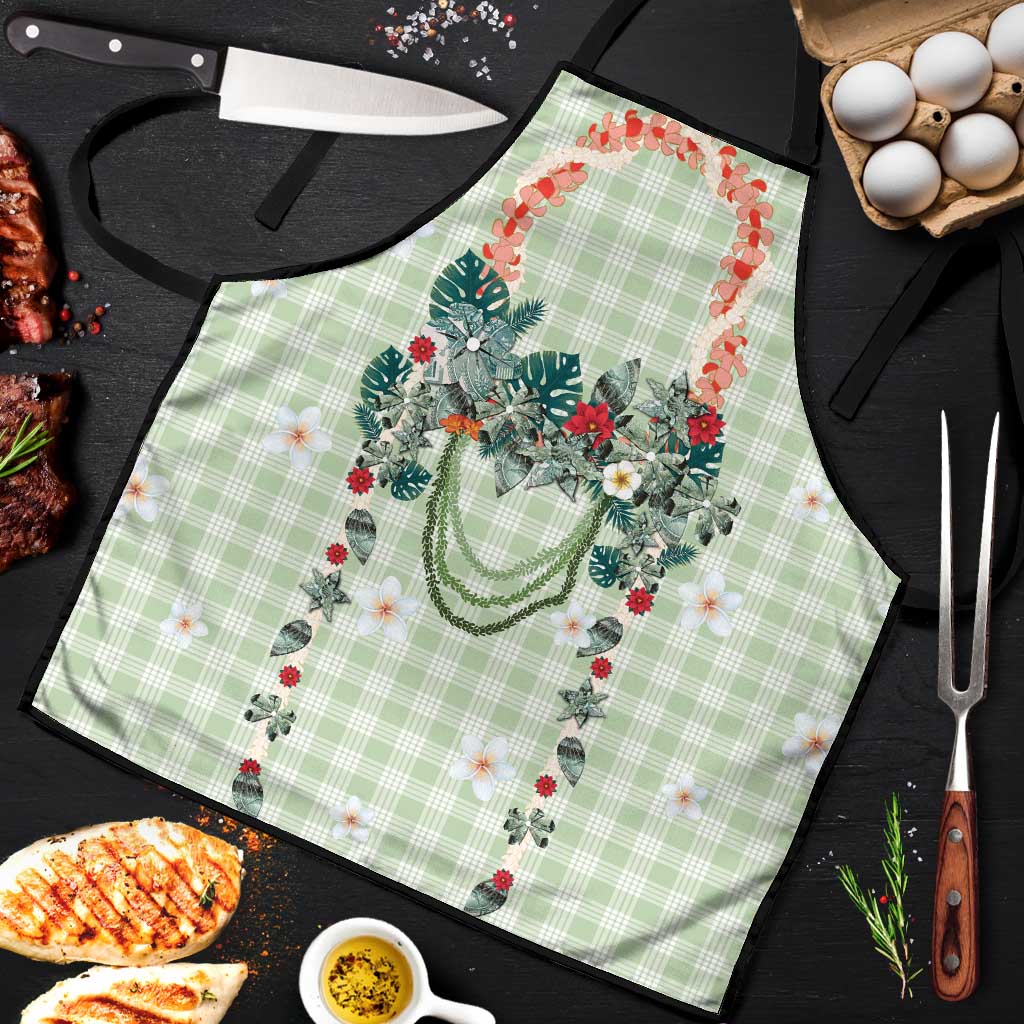 Sage Green Hawaiian Palaka Apron Kukui Nut Money Lei - Polynesian Pride