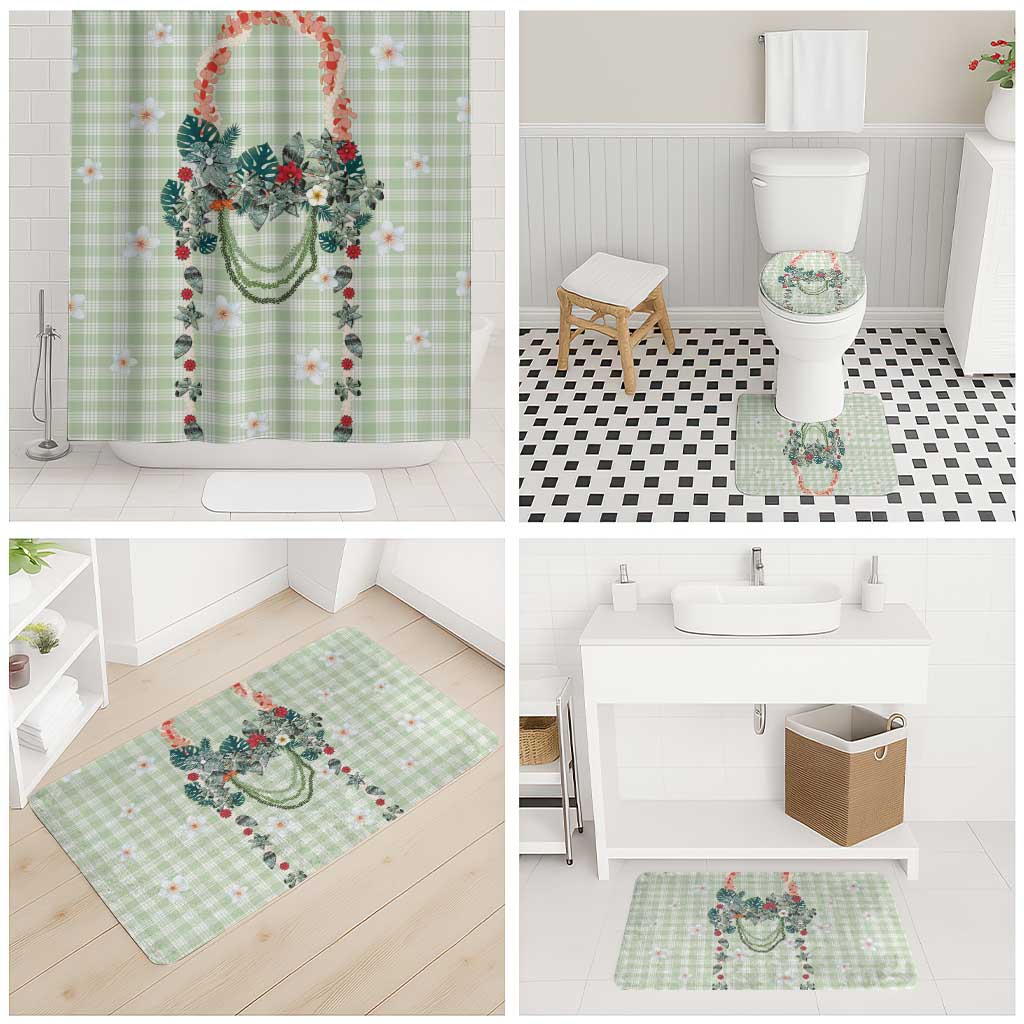 Sage Green Hawaiian Palaka Bathroom Set Kukui Nut Money Lei - Polynesian Pride