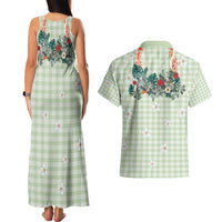 Sage Green Hawaiian Palaka Couples Matching Tank Maxi Dress and Hawaiian Shirt Kukui Nut Money Lei LT9 - Polynesian Pride