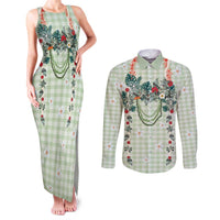 Sage Green Hawaiian Palaka Couples Matching Tank Maxi Dress and Long Sleeve Button Shirt Kukui Nut Money Lei LT9 Green - Polynesian Pride