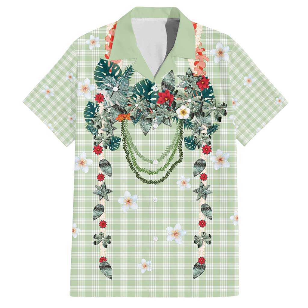 Sage Green Hawaiian Palaka Family Matching Long Sleeve Bodycon Dress and Hawaiian Shirt Kukui Nut Money Lei LT9 Dad's Shirt - Short Sleeve Green - Polynesian Pride