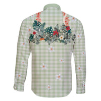 Sage Green Hawaiian Palaka Family Matching Off The Shoulder Long Sleeve Dress and Hawaiian Shirt Kukui Nut Money Lei LT9 - Polynesian Pride