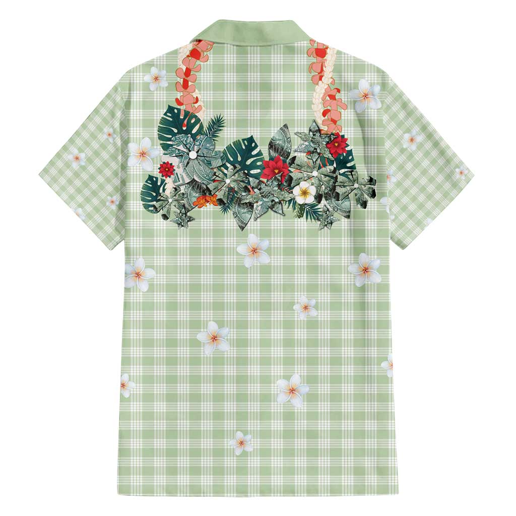 Sage Green Hawaiian Palaka Family Matching Off Shoulder Maxi Dress and Hawaiian Shirt Kukui Nut Money Lei LT9 - Polynesian Pride