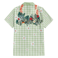 Sage Green Hawaiian Palaka Family Matching Off Shoulder Short Dress and Hawaiian Shirt Kukui Nut Money Lei LT9 - Polynesian Pride