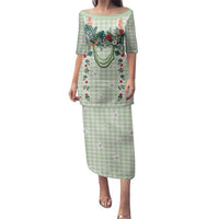 Sage Green Hawaiian Palaka Family Matching Puletasi and Hawaiian Shirt Kukui Nut Money Lei LT9 Mom's Dress Green - Polynesian Pride