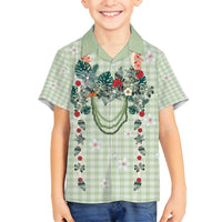 Sage Green Hawaiian Palaka Family Matching Puletasi and Hawaiian Shirt Kukui Nut Money Lei LT9 Son's Shirt Green - Polynesian Pride