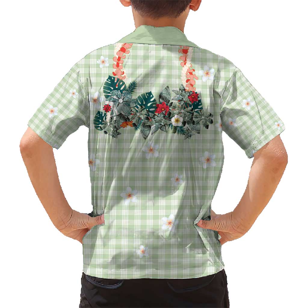 Sage Green Hawaiian Palaka Family Matching Short Sleeve Bodycon Dress and Hawaiian Shirt Kukui Nut Money Lei LT9 - Polynesian Pride