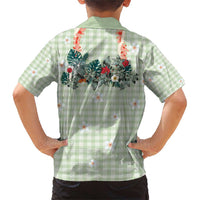 Sage Green Hawaiian Palaka Family Matching Short Sleeve Bodycon Dress and Hawaiian Shirt Kukui Nut Money Lei LT9 - Polynesian Pride