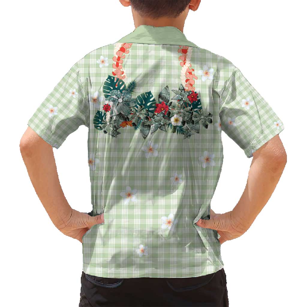 Sage Green Hawaiian Palaka Family Matching Summer Maxi Dress and Hawaiian Shirt Kukui Nut Money Lei LT9 - Polynesian Pride