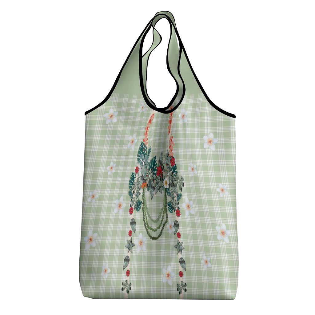 Sage Green Hawaiian Palaka Grocery Bag Kukui Nut Money Lei LT9 - Polynesian Pride