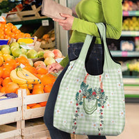 Sage Green Hawaiian Palaka Grocery Bag Kukui Nut Money Lei LT9 - Polynesian Pride