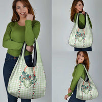 Sage Green Hawaiian Palaka Grocery Bag Kukui Nut Money Lei LT9 - Polynesian Pride
