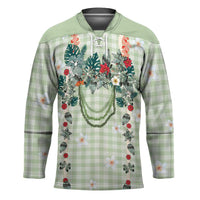 Sage Green Hawaiian Palaka Hockey Jersey Kukui Nut Money Lei - Polynesian Pride