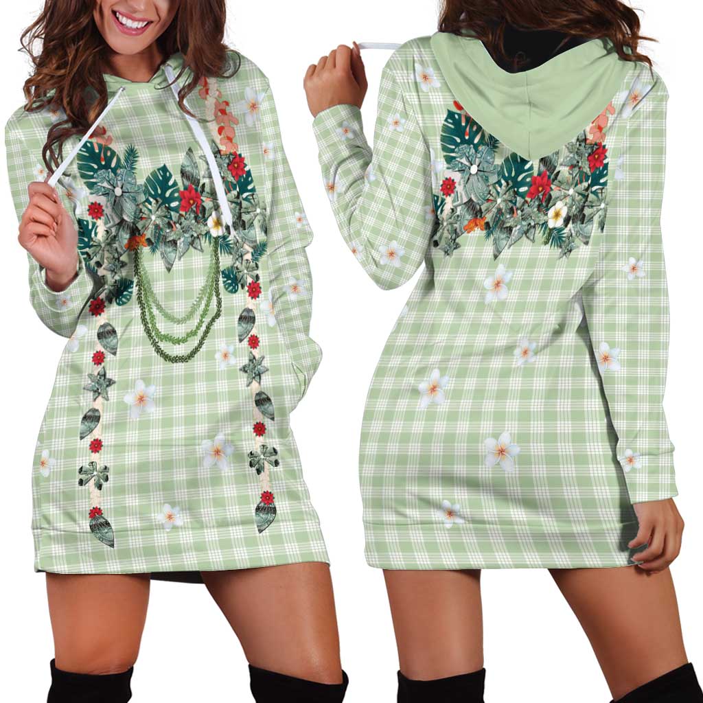 Sage Green Hawaiian Palaka Hoodie Dress Kukui Nut Money Lei LT9 - Polynesian Pride