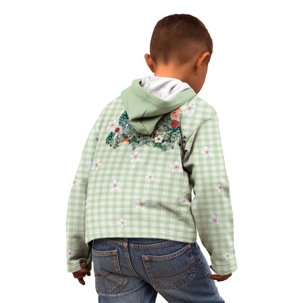 Sage Green Hawaiian Palaka Kid Hoodie Kukui Nut Money Lei - Polynesian Pride