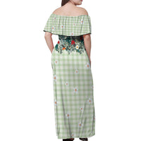 Sage Green Hawaiian Palaka Off Shoulder Maxi Dress Kukui Nut Money Lei LT9 - Polynesian Pride