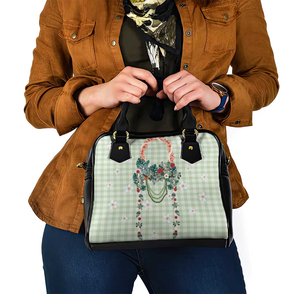Sage Green Hawaiian Palaka Shoulder Handbag Kukui Nut Money Lei - Polynesian Pride