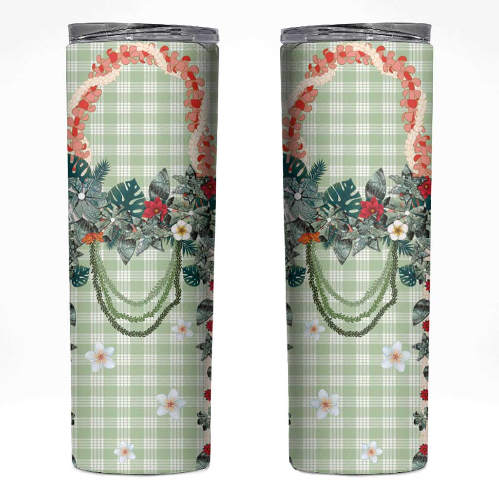Sage Green Hawaiian Palaka Skinny Tumbler Kukui Nut Money Lei LT9 Green - Polynesian Pride