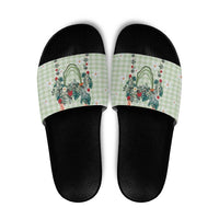 Sage Green Hawaiian Palaka Slide Sandals Kukui Nut Money Lei - Polynesian Pride