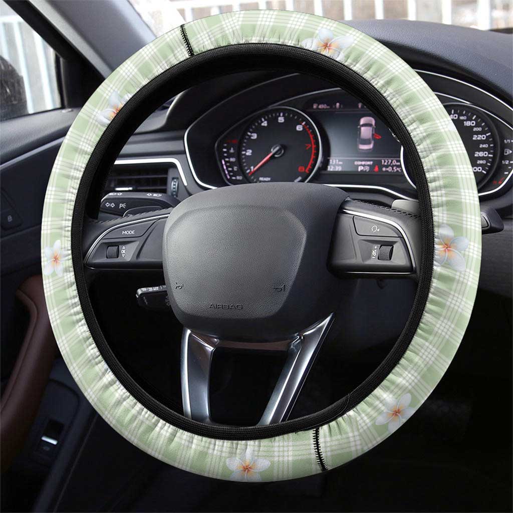 Sage Green Hawaiian Palaka Steering Wheel Cover Kukui Nut Money Lei - Polynesian Pride