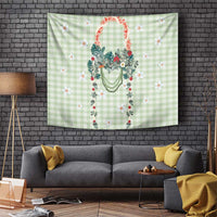 Sage Green Hawaiian Palaka Tapestry Kukui Nut Money Lei - Polynesian Pride