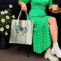 Sage Green Hawaiian Palaka Tote Bag Kukui Nut Money Lei - Polynesian Pride
