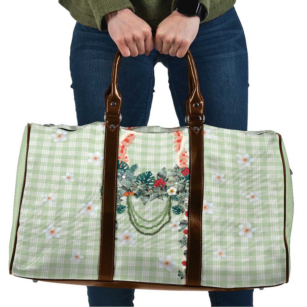 Sage Green Hawaiian Palaka Travel Bag Kukui Nut Money Lei - Polynesian Pride