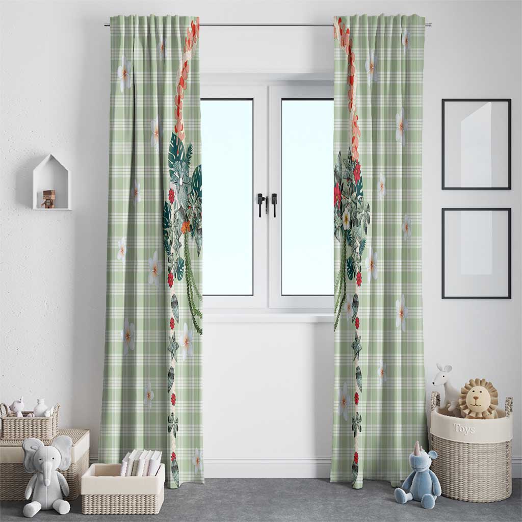 Sage Green Hawaiian Palaka Window Curtain Kukui Nut Money Lei - Polynesian Pride