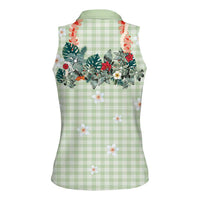 Sage Green Hawaiian Palaka Women Sleeveless Polo Shirt Kukui Nut Money Lei LT9 - Polynesian Pride