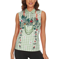 Sage Green Hawaiian Palaka Women Sleeveless Polo Shirt Kukui Nut Money Lei LT9 - Polynesian Pride