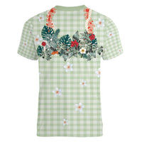 Sage Green Hawaiian Palaka Women V-Neck T-Shirt Kukui Nut Money Lei LT9 - Polynesian Pride