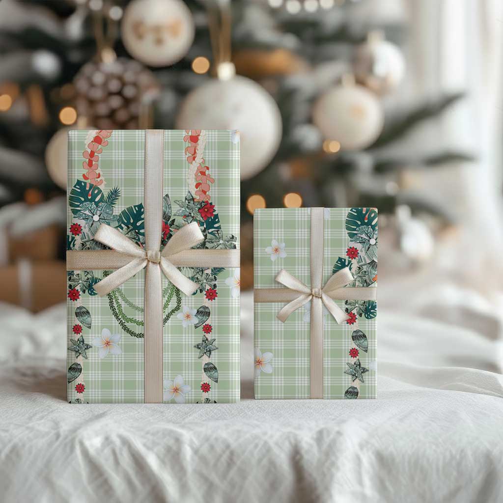 Sage Green Hawaiian Palaka Wrapping Paper Kukui Nut Money Lei LT9 - Polynesian Pride