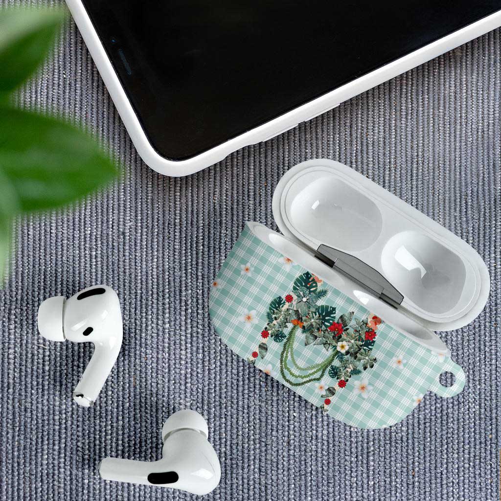 Turquoise Hawaiian Palaka AirPods Case Kukui Nut Money Lei - Polynesian Pride