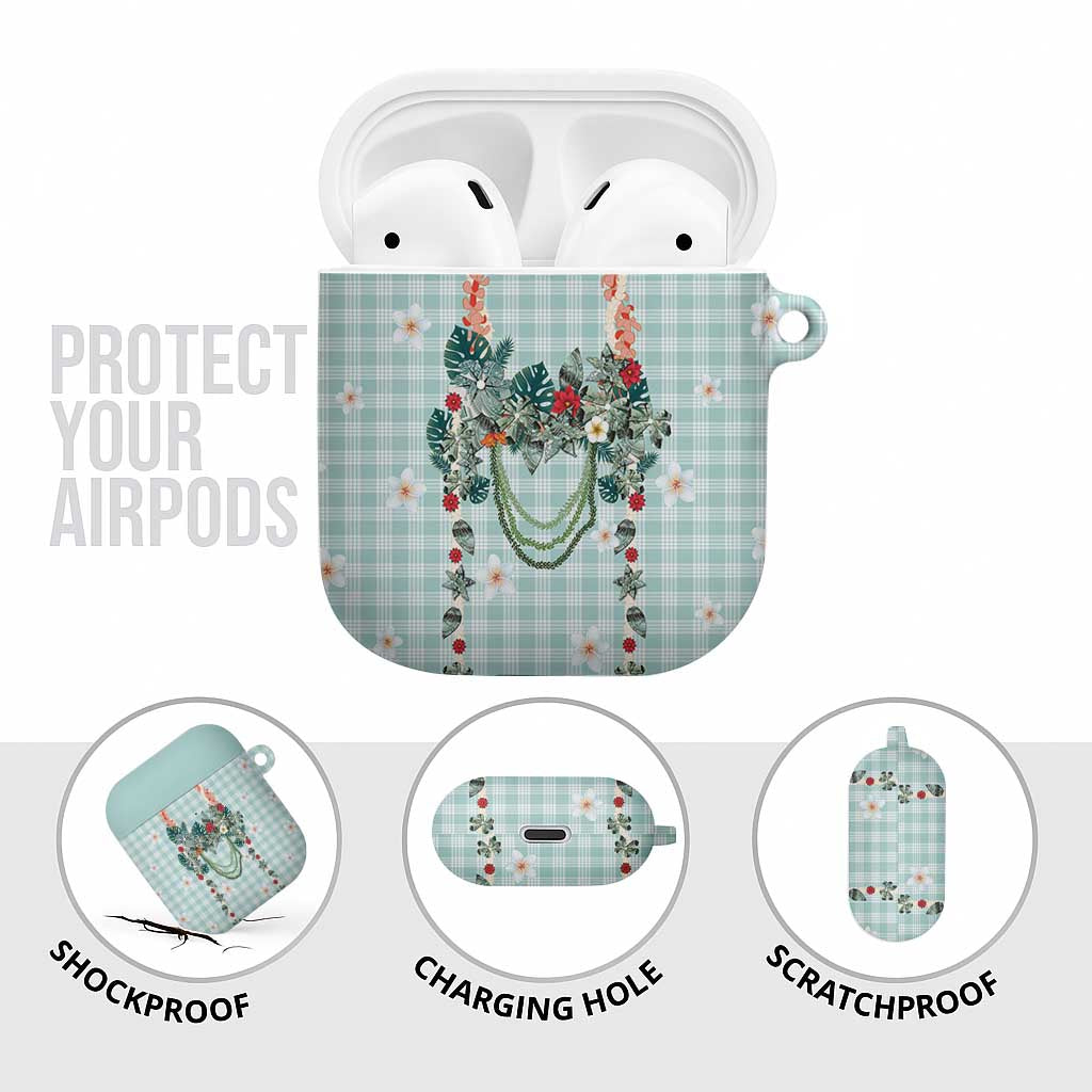 Turquoise Hawaiian Palaka AirPods Case Kukui Nut Money Lei - Polynesian Pride